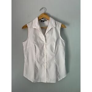 Jones New York Signature Pink Pinstripe Sleeveless Collared Button Up Top Size M